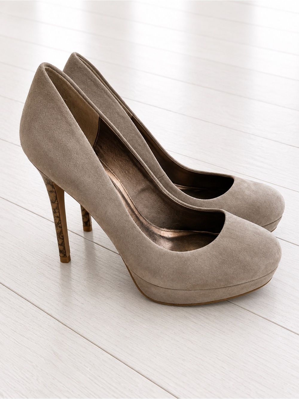 $99 ZARA Taupe Beige Suede Round Toe Platform Tortoise High Heels EU40 US9 New